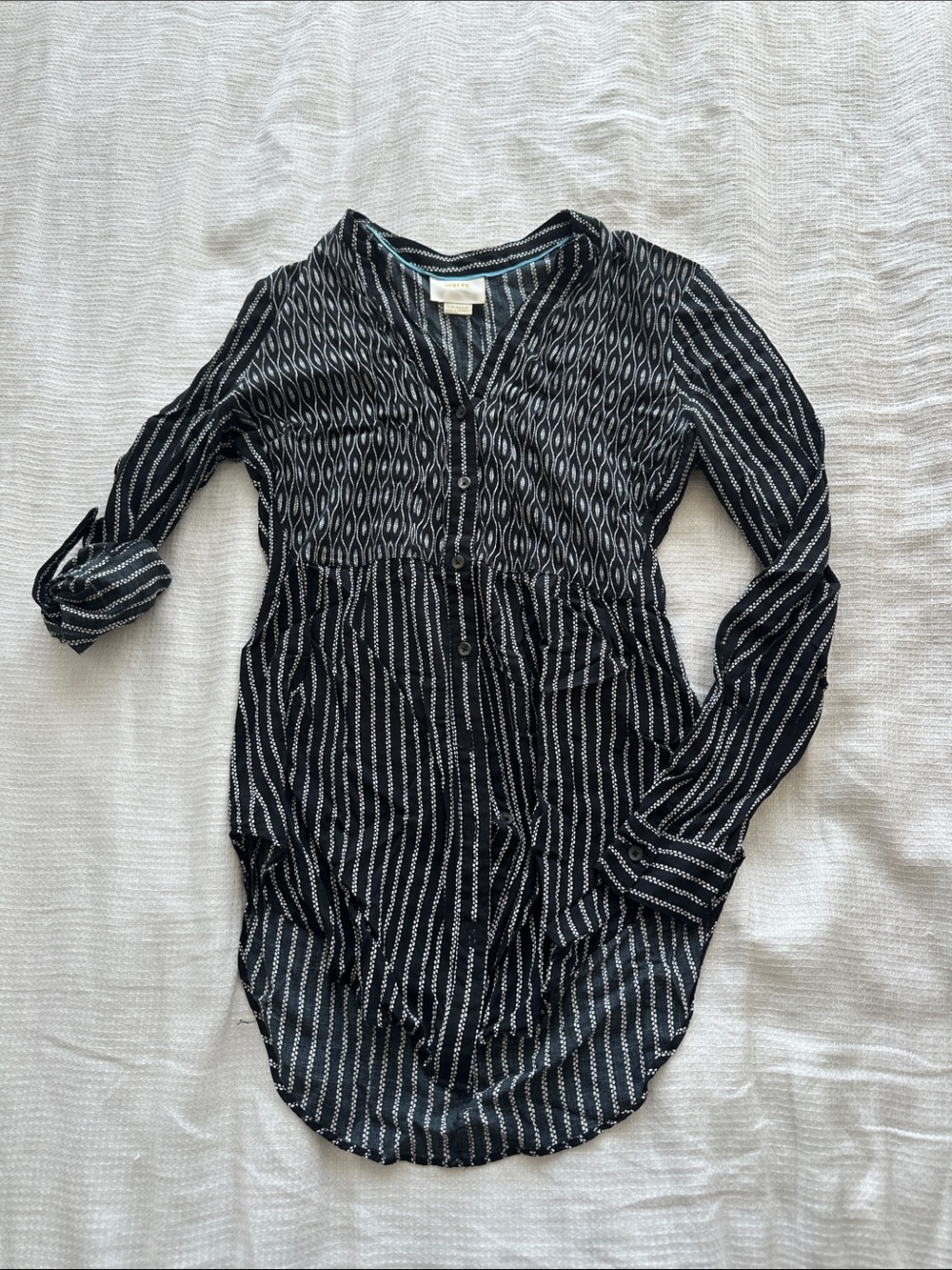 Maeve Black and White Patterned Button-Down Top